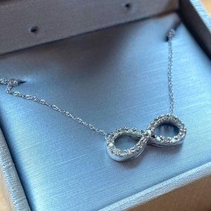 Zales 1/5 CT Diamond 10k White Gold Infinity Necklace Never Worn in Original Box